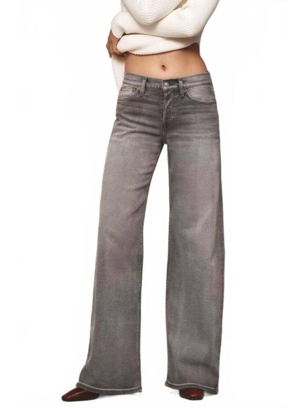 RE/DONE Mid Rise Wide Leg Jeans Women's 30 Grigio Gray Button Fly